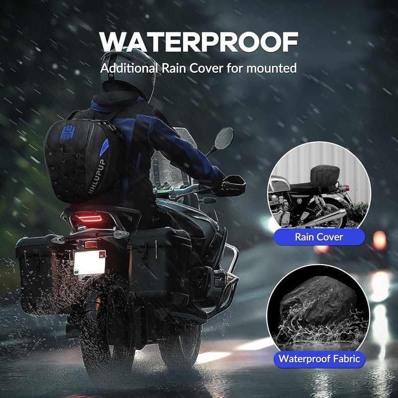 HHLUPUP Motorcycle Helmet Bag Dual Use Helmet Backpack and Seat Bag, 38L Waterproof Luggage Bag with Password Lock for Travel and Commuting Blue - Image 4